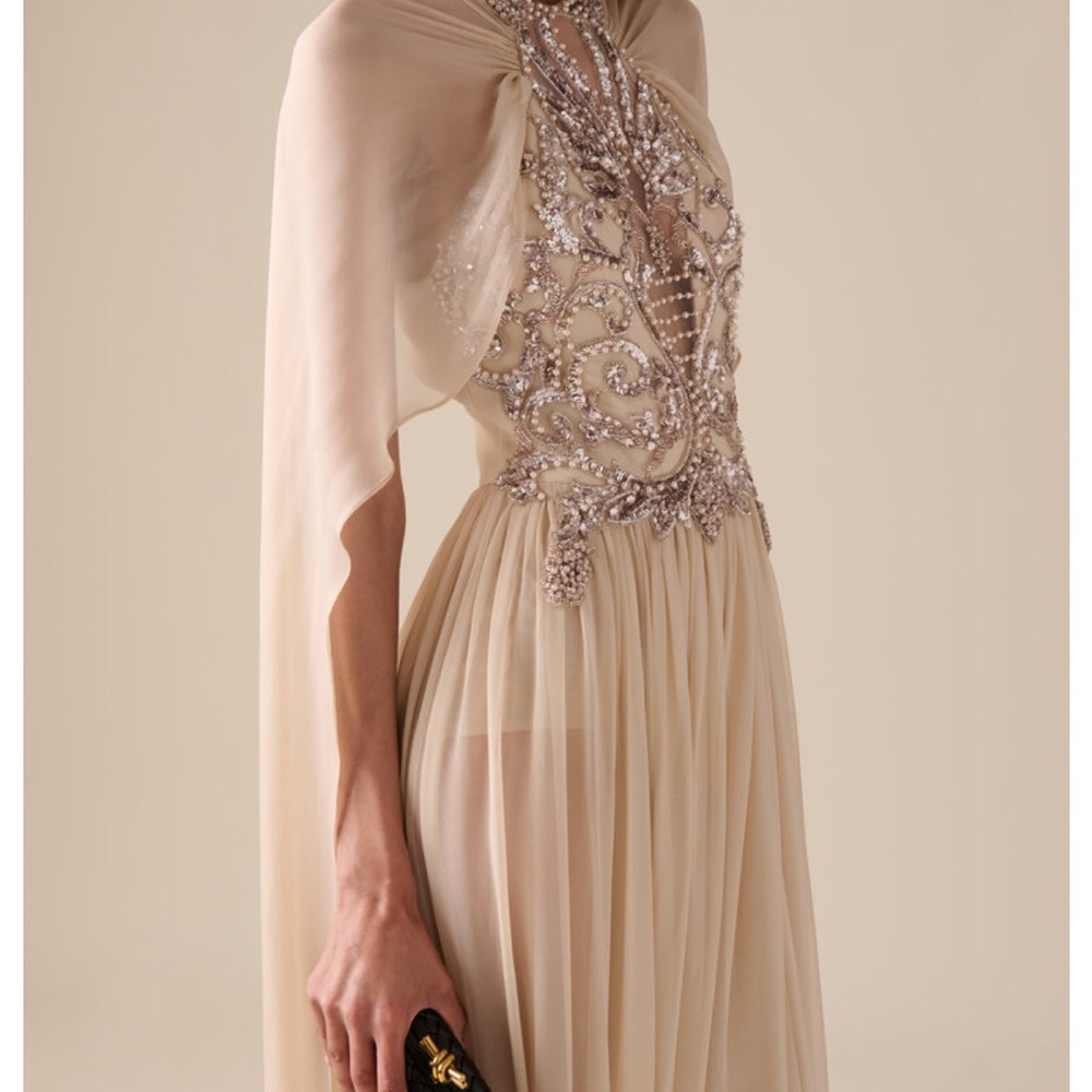 Zuhair Murad Pink and Gold Embellished Pleated Gown